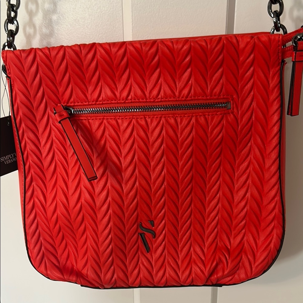 Simply Vera Vera Wang Red Quilted Shoulder Bag with Chevron Design